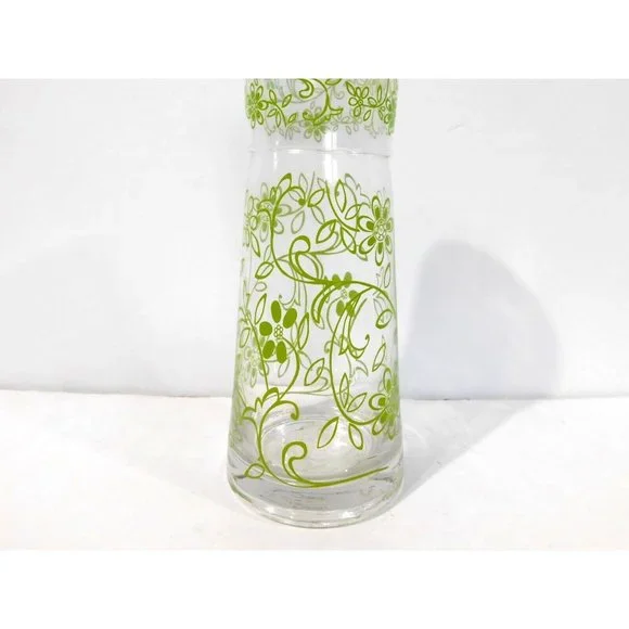 Vintage MCM Bedside Water Carafe and Cup Glass Tumbler  Set Green Clear Retro - Picture 4 of 10